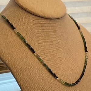 Green black and clear tourmaline necklace on a 925 sterling silver chain